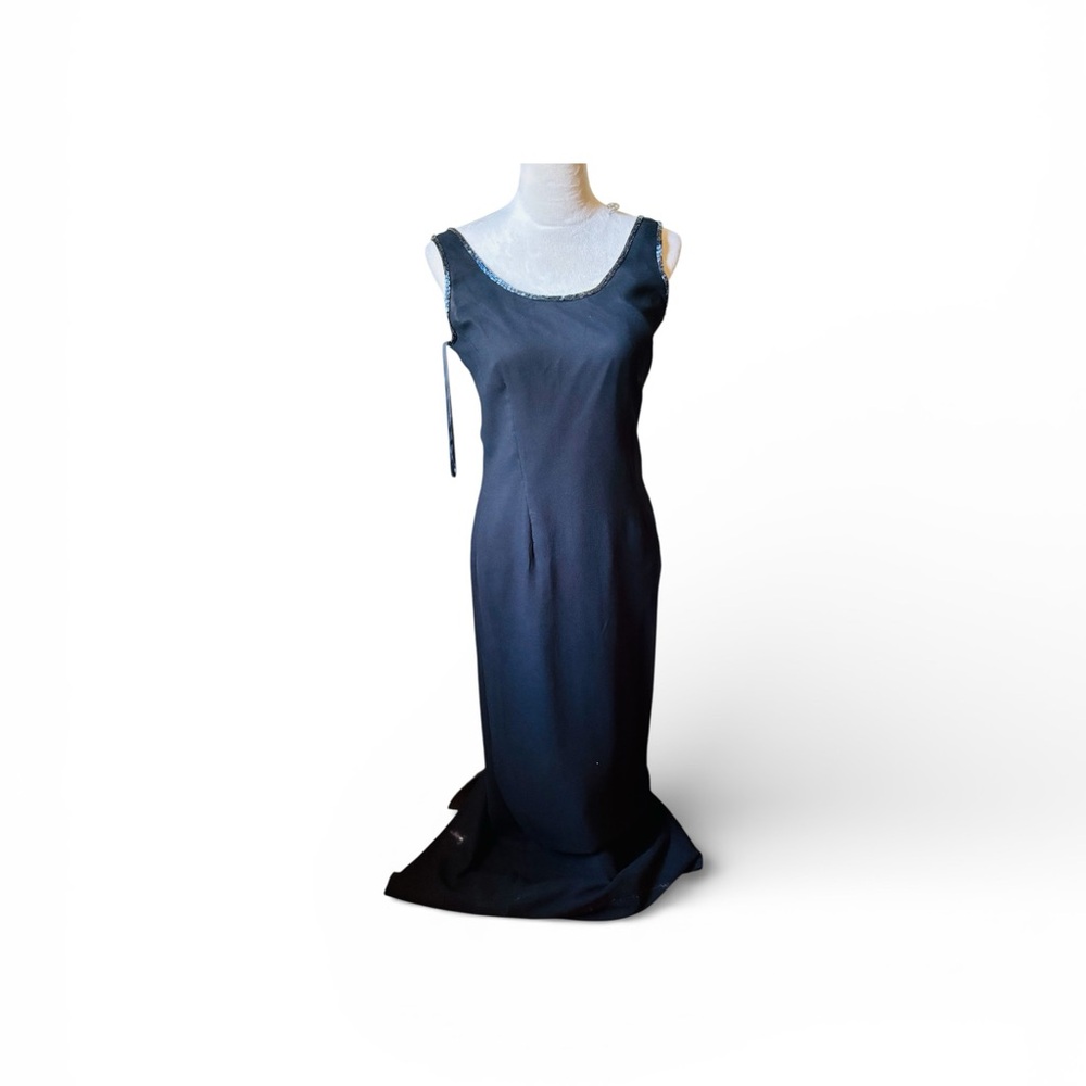 IKara Sz 6 Vintage Little Black Date Night Formal Beaded Maxi Sheath Dress